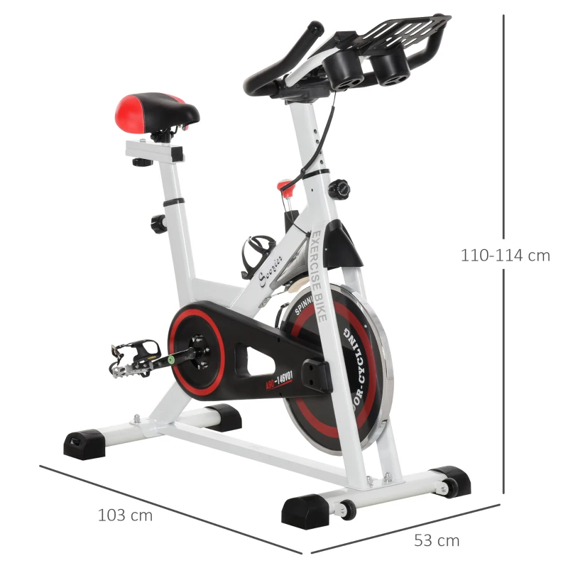 HOMCOM Exercise Bike, 8kg Flywheel Stationary Bike Indoor Cycling Machine with Adjustable Resistance Seat Handlebar, White