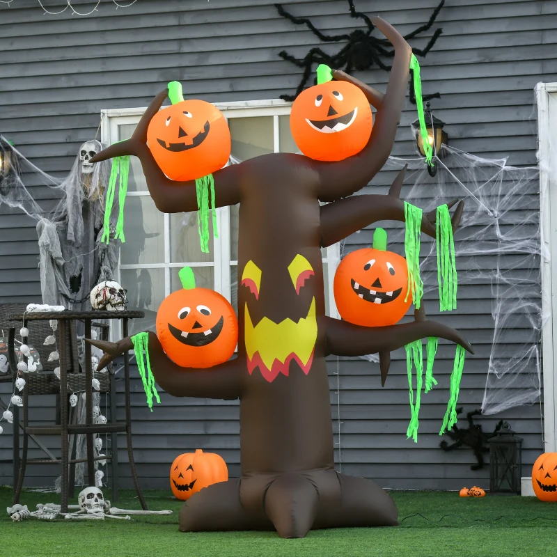 Homcom Gonflabil pentru Halloween cu Forma de Copac Infestat cu Fantome si Bostani cu Lumini Led 240cm
