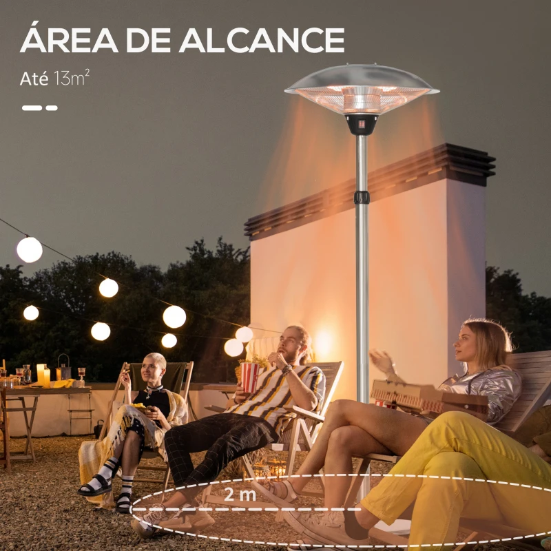 Outsunny Aquecedor de Jardim Elétrico 3000W Aquecedor Infravermelho com 3 Níveis de Aquecimento Proteção IP44 Ø58,5x160-200cm Prata