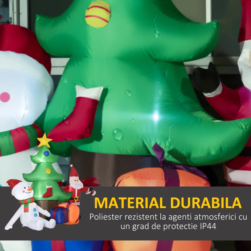 Outsunny Decoratune gonflabila de Craciun cu lumini LED albe pentru exterior si interior cu umflator inclus, 210x92x190 cm