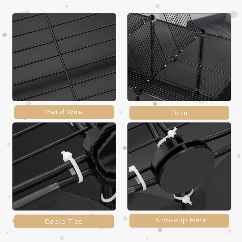 PawHut 28 Panels Pet Playpen, DIY Guinea Pigs Cage, Small Animal Cage for Rabbit, Chinchilla with Door Bottom, Grey