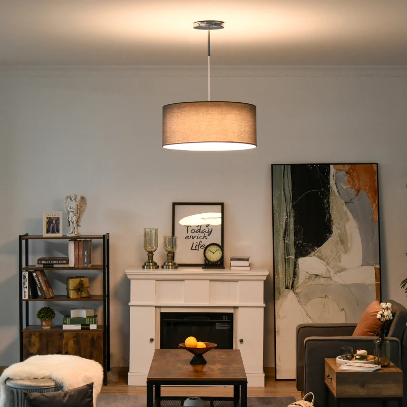 HOMCOM Modern LED Pendant Light Chandelier Ceiling Lights with 3 Colour, Metal Round Base, 3500K/4500K/ 6500K, for Living Room, Bedroom, Office, Entrance, Grey