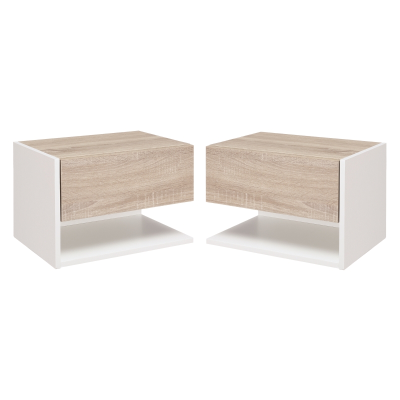 HOMCOM Floating Nightstand Set of 2 Wall Mounted Bedside Table with Storage Drawer Open Shelf for Bedroom