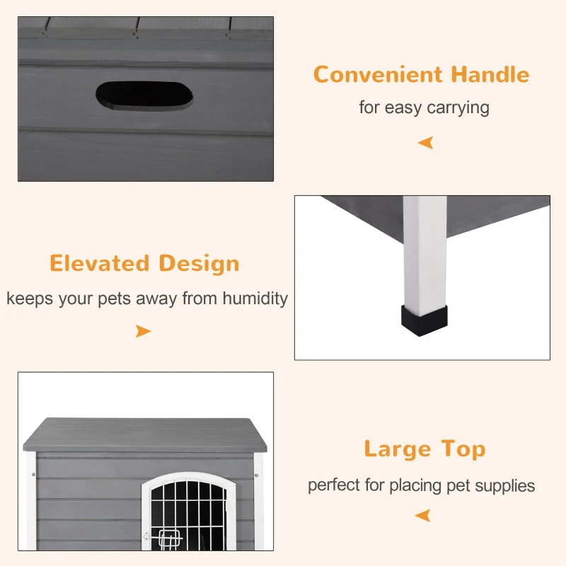 PawHut Wooden Dog House, Pet House Kennel with Openable Top, Wire Door, Removable Bottom for Small Dogs, 80 x 55 x 53.5cm(m-6)