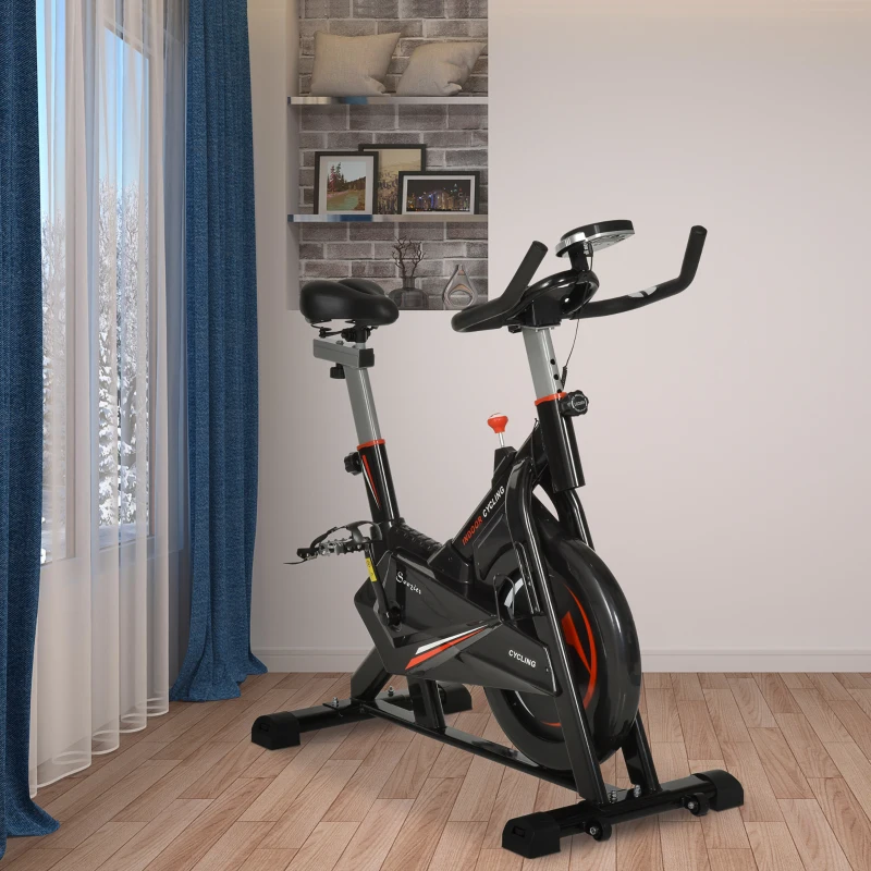 HOMCOM Stationary Exercise Bike with 10kg Flywheel, Cycling Cardio Workout Racing Machine with Adjustable Resistance, LCD Monitor, Phone and Bottle Holder, for  Indoor Gym Office