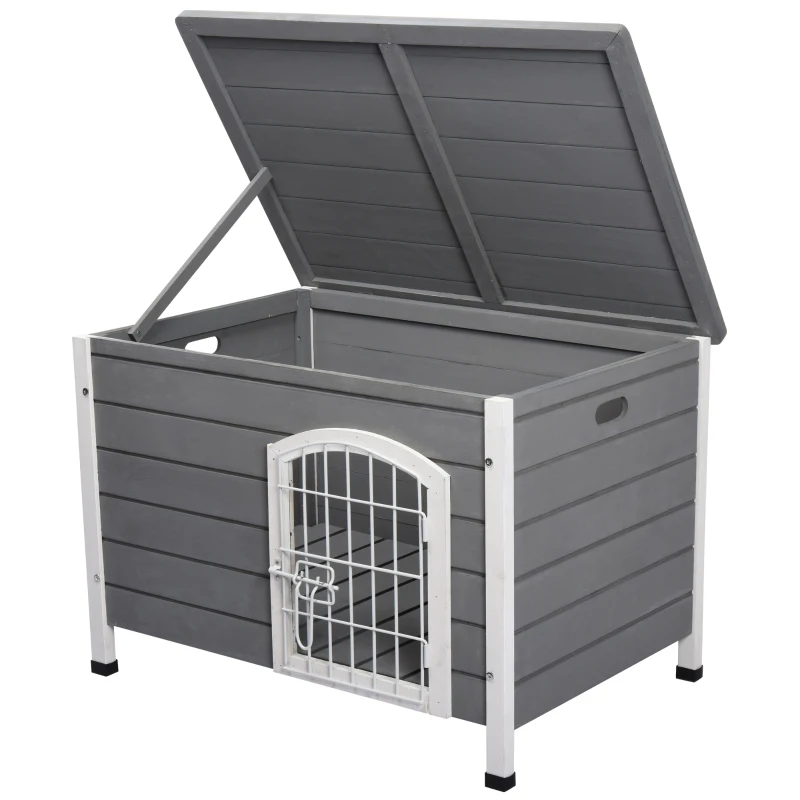 PawHut Wooden Dog House, Pet House Kennel with Openable Top, Wire Door, Removable Bottom for Small Dogs, 80 x 55 x 53.5cm(m-9)
