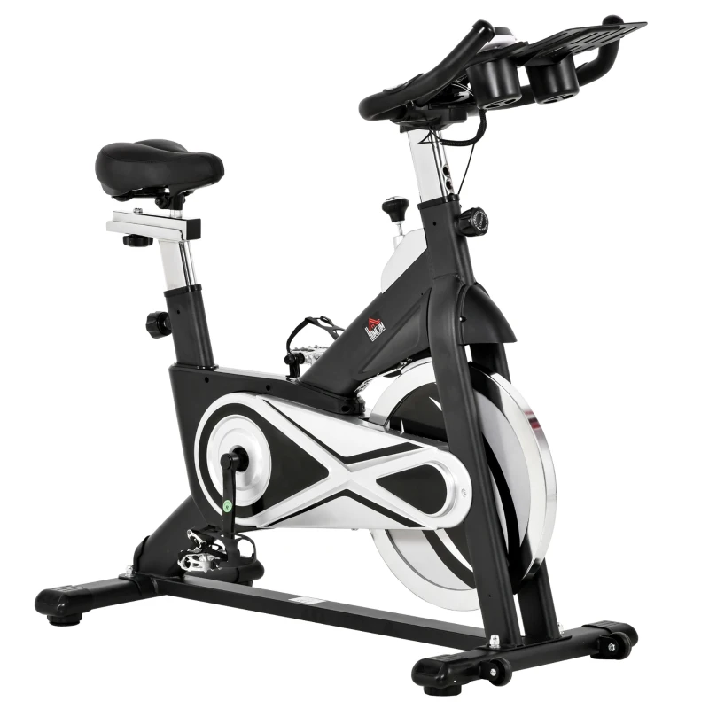 HOMCOM Cyclette Spin Bike con Volano 18kgAltezza e Resistenza Regolabile con Supporto per Cellulare e Display LCD Nero