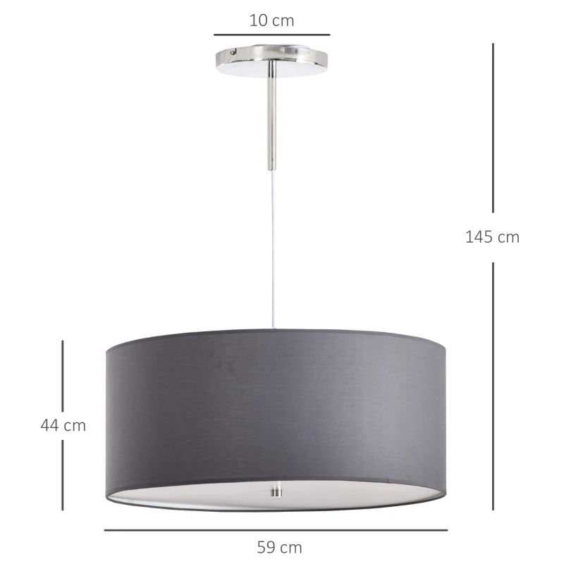 HOMCOM Modern LED Pendant Light Chandelier Ceiling Lights with 3 Colour, Metal Round Base, 3500K/4500K/ 6500K, for Living Room, Bedroom, Office, Entrance, Grey