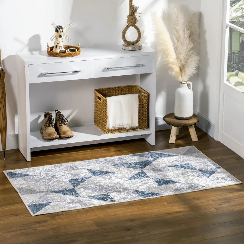 HOMCOM Modern Grey Rug, Geometric Area Rugs Large Carpet for Living Room, Bedroom, Dining Room, 80x150 cm