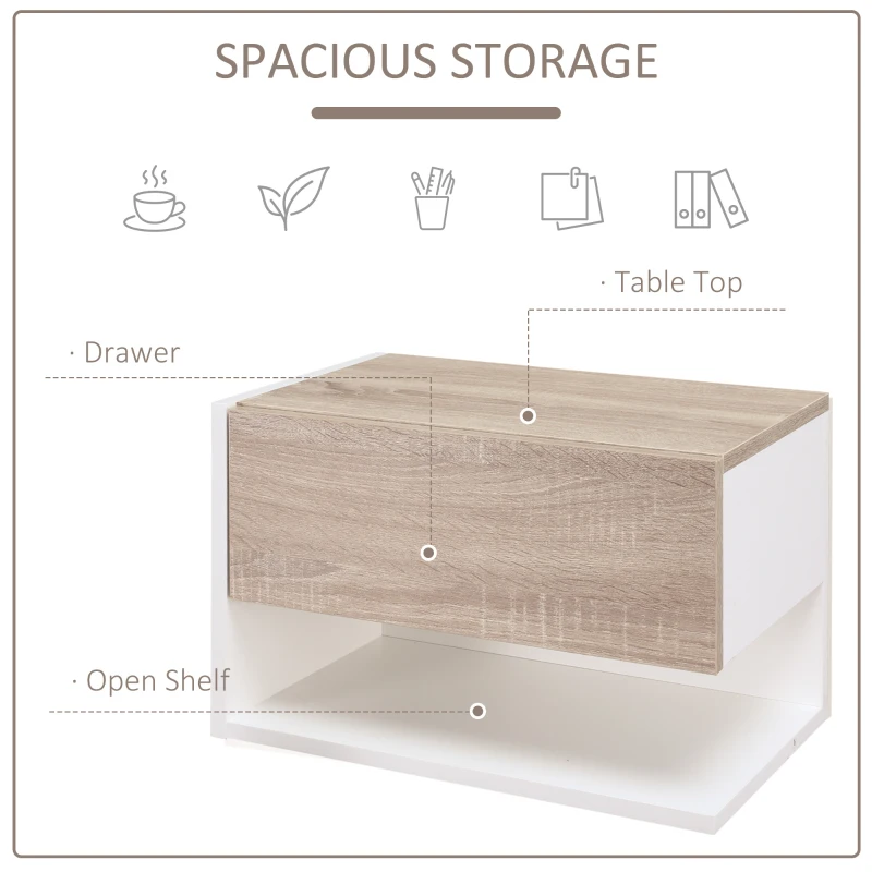 HOMCOM Floating Nightstand Set of 2 Wall Mounted Bedside Table with Storage Drawer Open Shelf for Bedroom