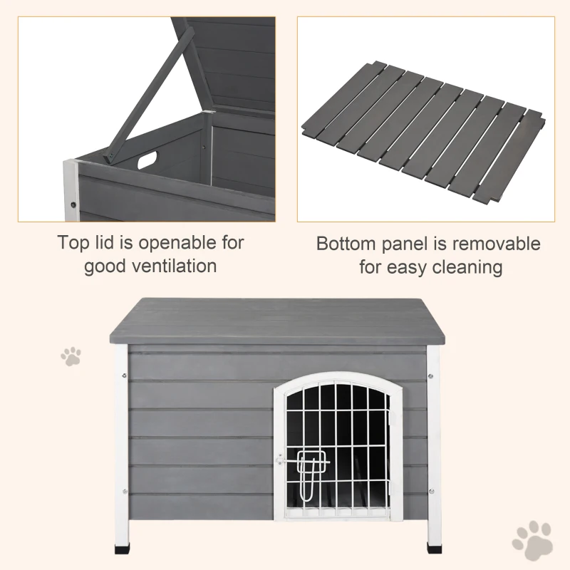 PawHut Wooden Dog House, Pet House Kennel with Openable Top, Wire Door, Removable Bottom for Small Dogs, 80 x 55 x 53.5cm(m-5)