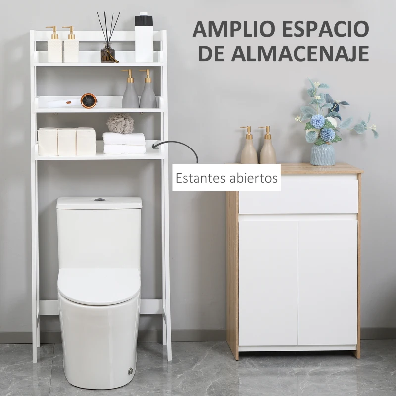 kleankin Estantería sobre Inodoro WC Mueble de 3 Niveles Estante de Almacenamiento para Baño 63,5x28x156,2 cm Blanco
