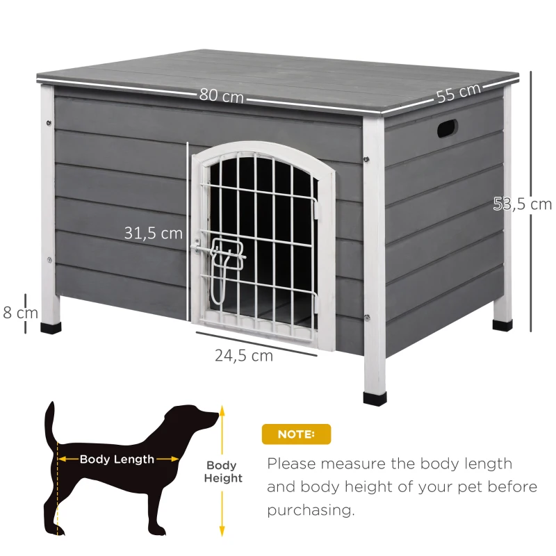 PawHut Wooden Dog House, Pet House Kennel with Openable Top, Wire Door, Removable Bottom for Small Dogs, 80 x 55 x 53.5cm(m-3)