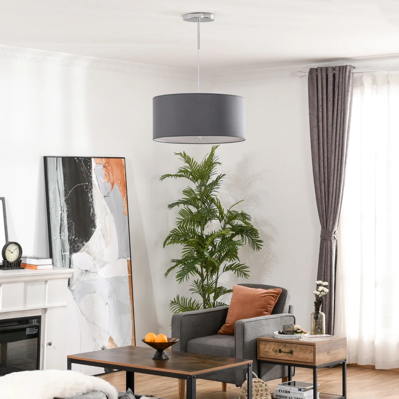 HOMCOM Modern LED Pendant Light Chandelier Ceiling Lights with 3 Colour, Metal Round Base, 3500K/4500K/ 6500K, for Living Room, Bedroom, Office, Entrance, Grey