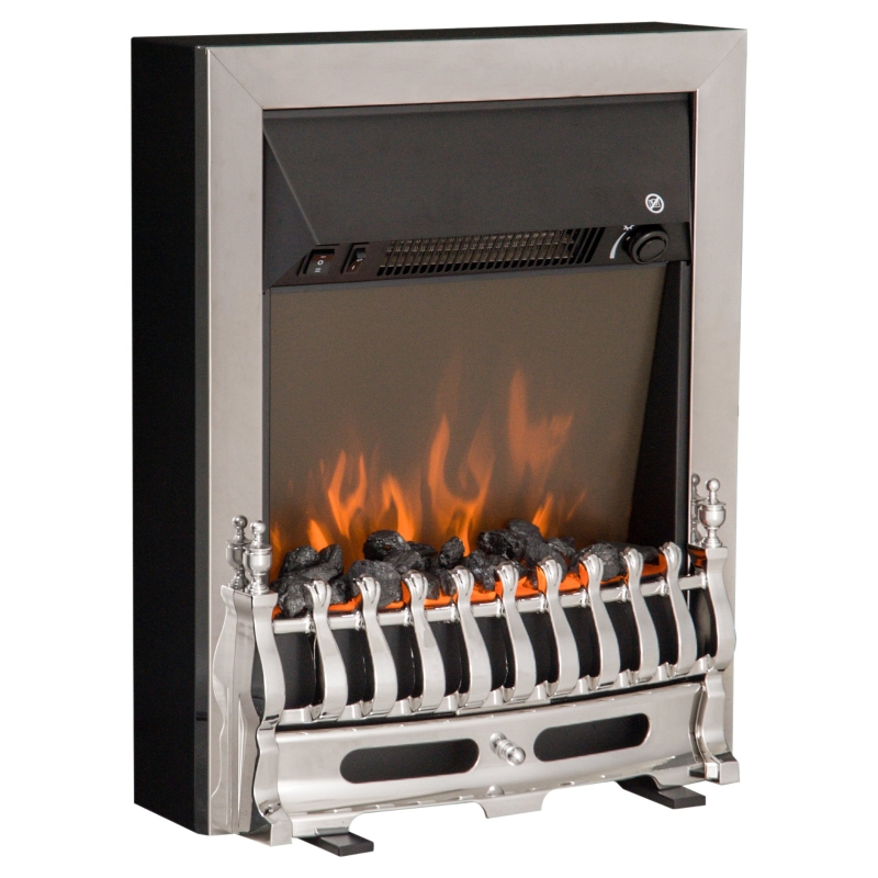 HOMCOM Elektrokamin Kamin Kaminofen Elektrischer Standkamin Flammeneffekt 1000/2000W 48,2 x 18,5 x 59,2 cm Silber