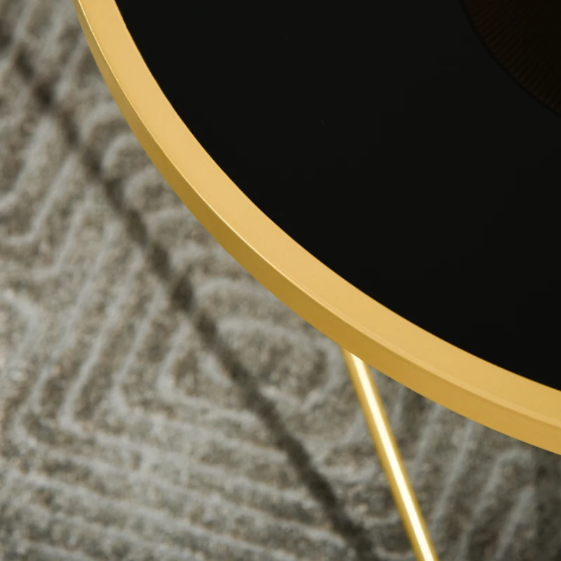 HOMCOM Glass Coffee Table, Round End Side Table, Accent Table with Tempered Glass Top and Golden Metal Legs for Living Room, Bedroom, Black