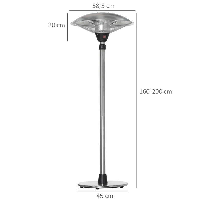 Outsunny Aquecedor de Jardim Elétrico 3000W Aquecedor Infravermelho com 3 Níveis de Aquecimento Proteção IP44 Ø58,5x160-200cm Prata