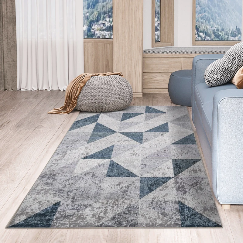 HOMCOM Modern Grey Rug, Geometric Area Rugs Large Carpet for Living Room, Bedroom, Dining Room, 80x150 cm