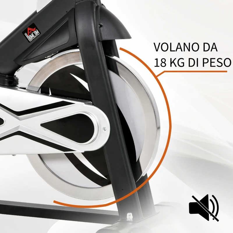 HOMCOM Cyclette Spin Bike con Volano 18kgAltezza e Resistenza Regolabile con Supporto per Cellulare e Display LCD Nero