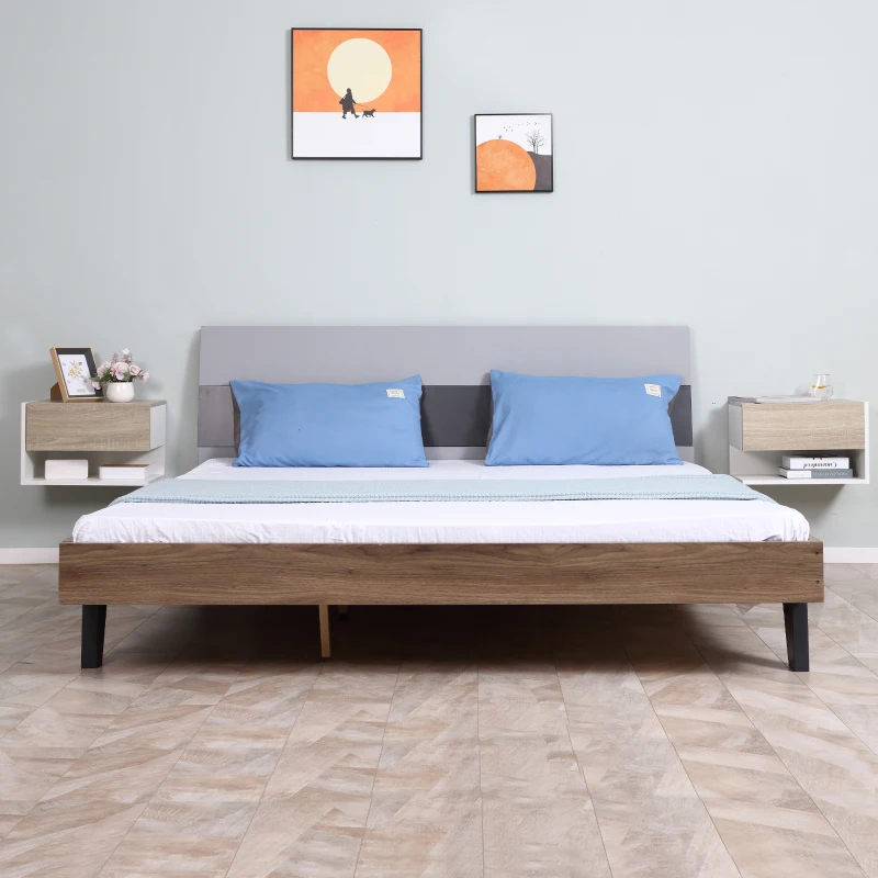 HOMCOM Floating Nightstand Set of 2 Wall Mounted Bedside Table with Storage Drawer Open Shelf for Bedroom