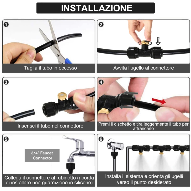 Outsunny Kit Nebulizzatore da Giardino con 11 Ugelli Ottone, Sistema Raffreddamento/ Irrigazione a Goccia, Tubo 9M in PP