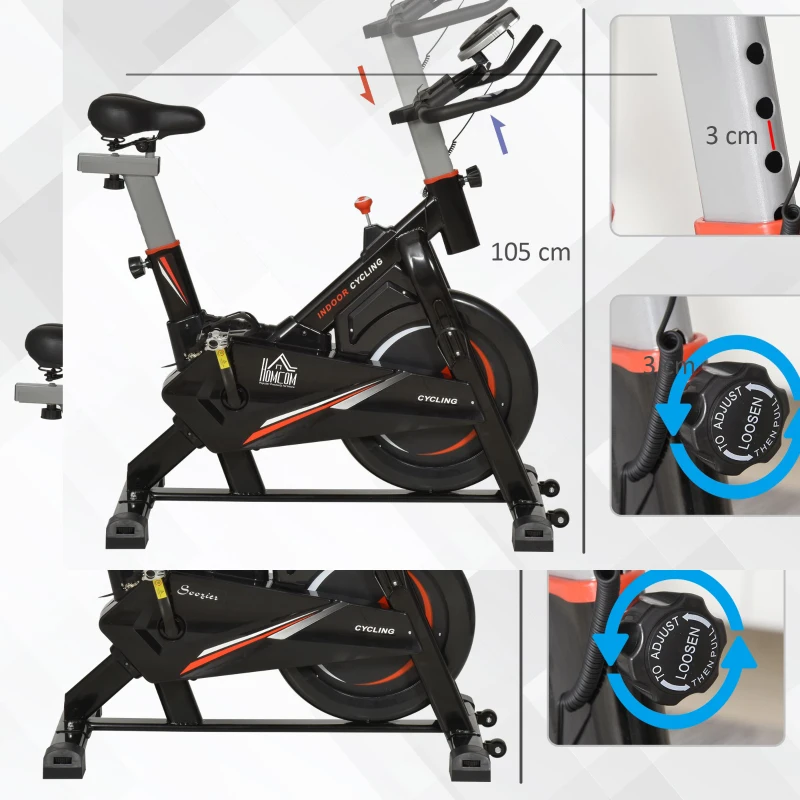 HOMCOM Stationary Exercise Bike with 10kg Flywheel, Cycling Cardio Workout Racing Machine with Adjustable Resistance, LCD Monitor, Phone and Bottle Holder, for  Indoor Gym Office