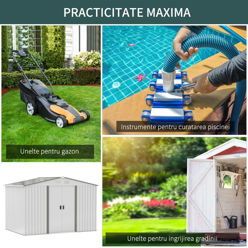 Outsunny Magazie Gradina 277×195×192 cm – Otel & PP cu Usi Glisante Duble(m-6)