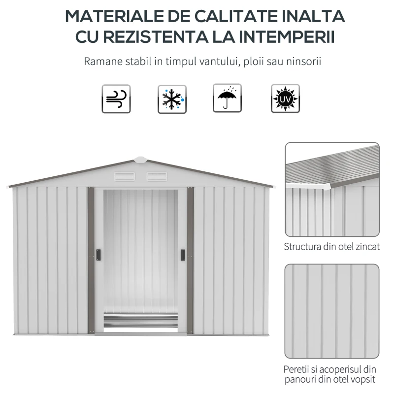 Outsunny Magazie Gradina 277×195×192 cm – Otel & PP cu Usi Glisante Duble(m-4)