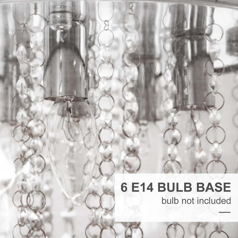 HOMCOM Modern Crystal Chandelier Flush Mount Ceiling Light with Drum Shade, 40cm, for Living Room, Bedroom, Dining Room, Silver