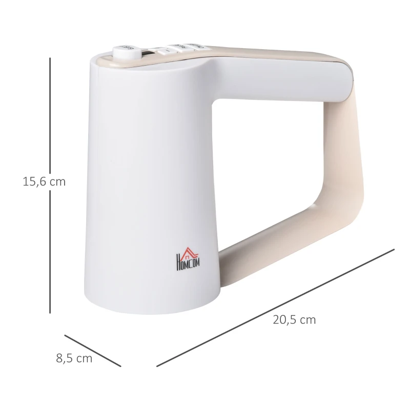 HOMCOM Five-In-One Hand Mixer 500W Electric Whisk Five Speed w/ Stainless Steel Dough Hook Beater Blender Chopper for Kitchen Baking - White