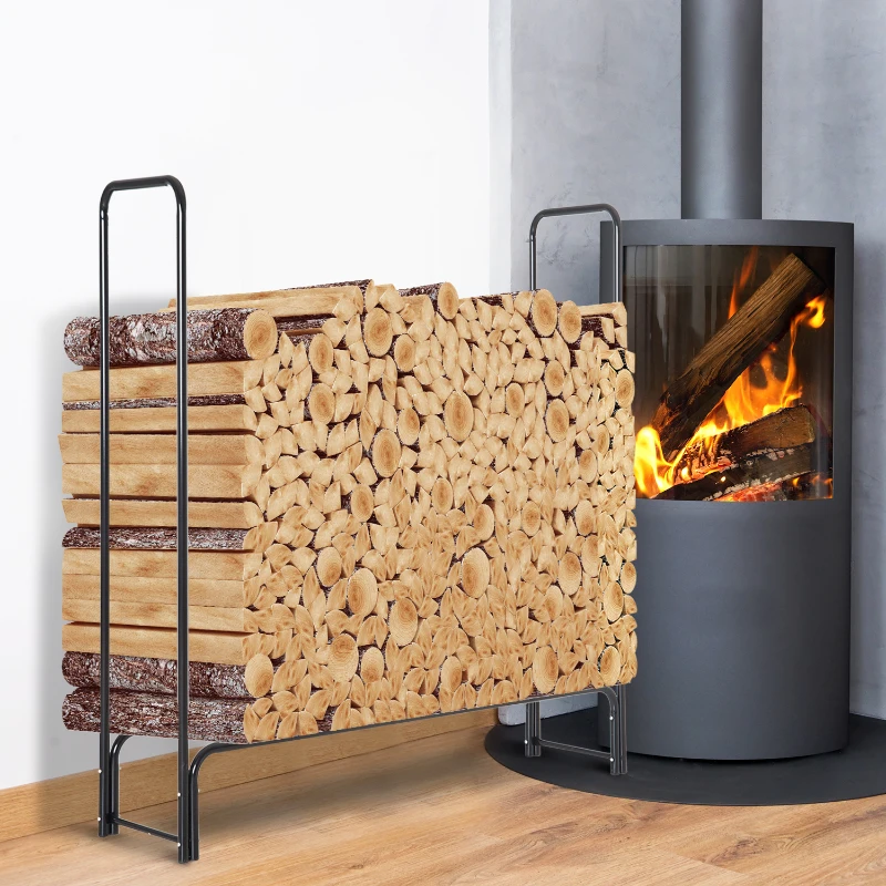 Homcom Scaffale Porta Legna da Interno per Camino in Ferro Nero, 122x35x122cm