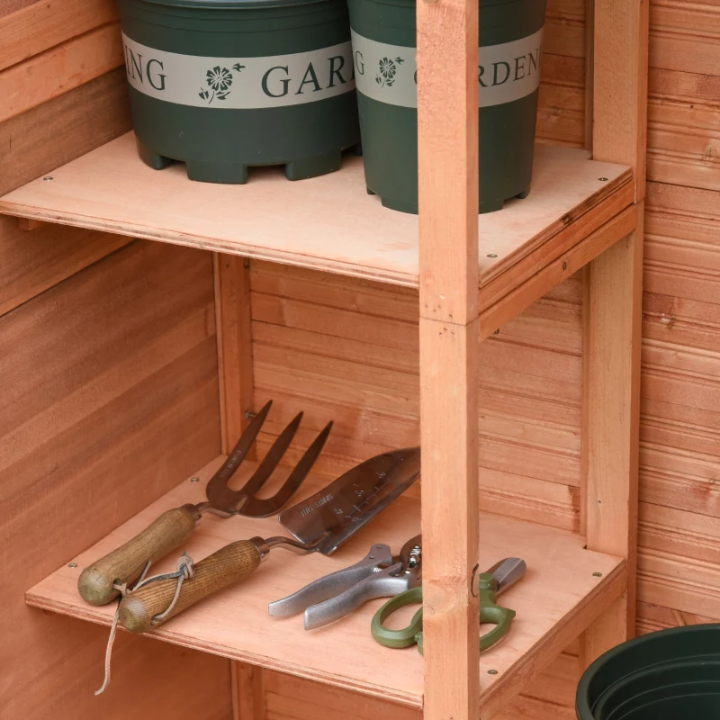 Outsunny Casetta in Legno da Giardino con 2 Ante, Armadio Porta Attrezzi con 3 Mensole, 89x50x190 cm,
