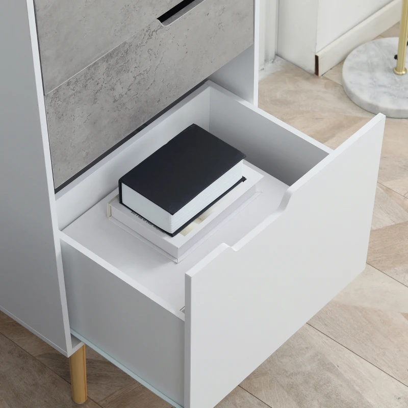 HOMCOM Estante com 2 Prateleiras Abertas e 3 Gavetas Armário de Sala de Estar de Estilo Moderno 50x39x169,5cm Branco Cinza