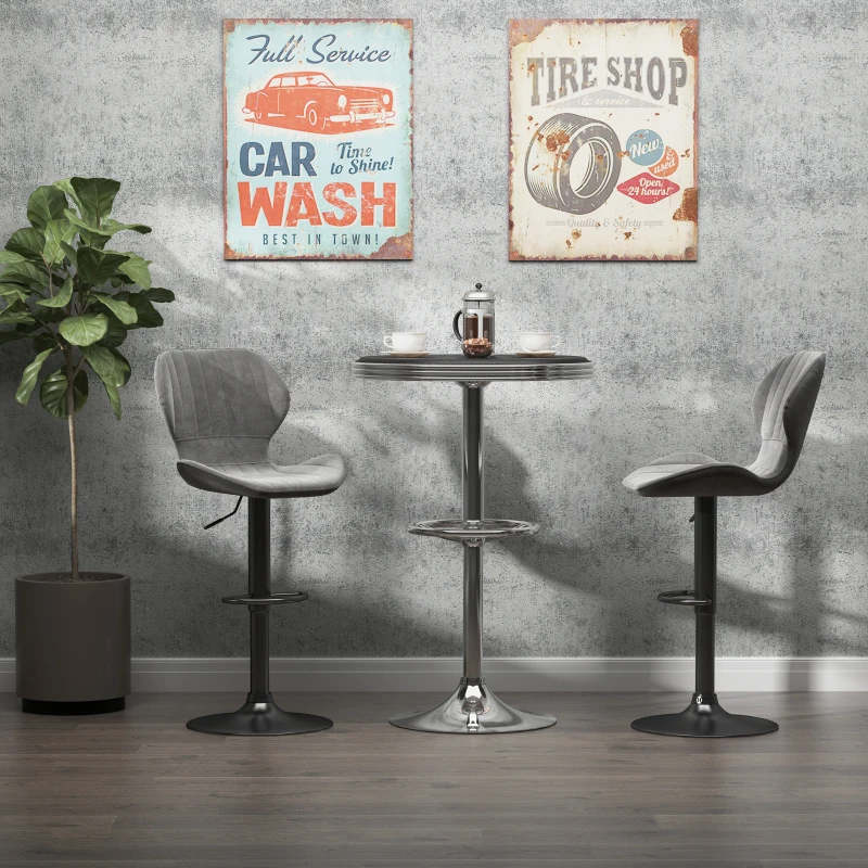 HOMCOM Round Height Adjustable Pub Table  bar Table Faux Leather Tabletop and Footrest