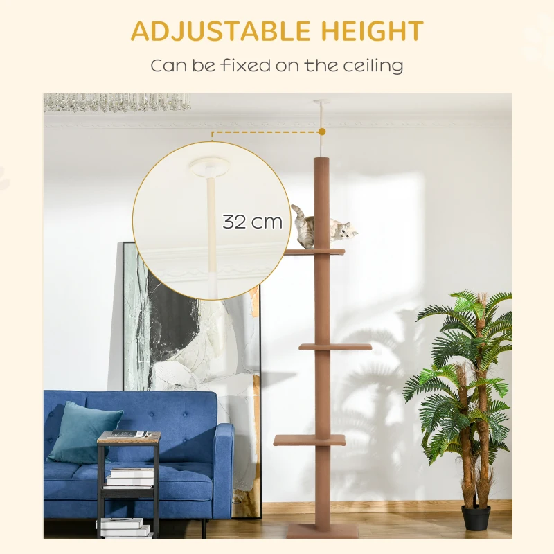 PawHut 4 platforme Stalp de Zgariere centru-activitate, tub reglabil, coloana de zgariat maro