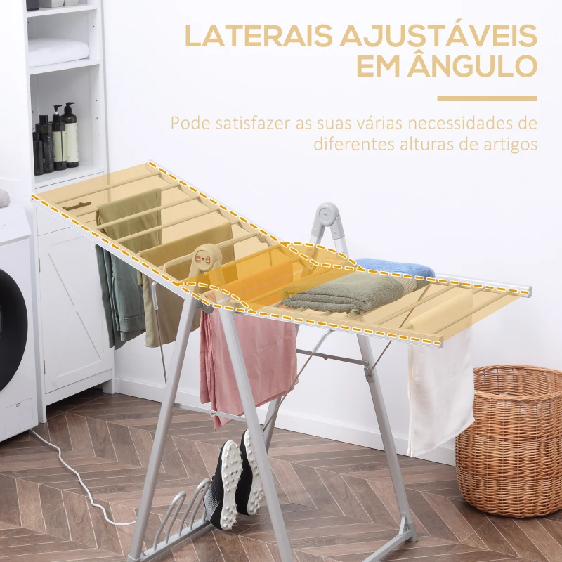HOMCOM Estendal Elétrico Dobrável com Alças 230W Secador de Roupa com Suporte para 2 Sapatos 134x66x100cm Prata