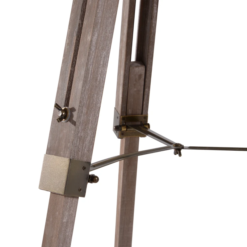 HOMCOM Industrial Tripod Floor Lamp for Living Room, Bedroom, Nautical Searchlight with Adjustable Height, Wood Legs, E12 Lamp Base, Grey and Bronze
