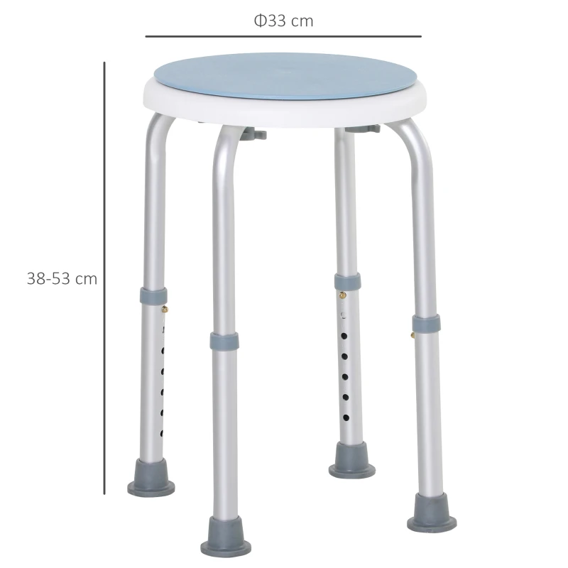 HOMCOM 360° Swivel Shower Chair, Height Adjustable Aluminium Shower Stool with Non-Slip Feet for Disabled, Elderly, Blue