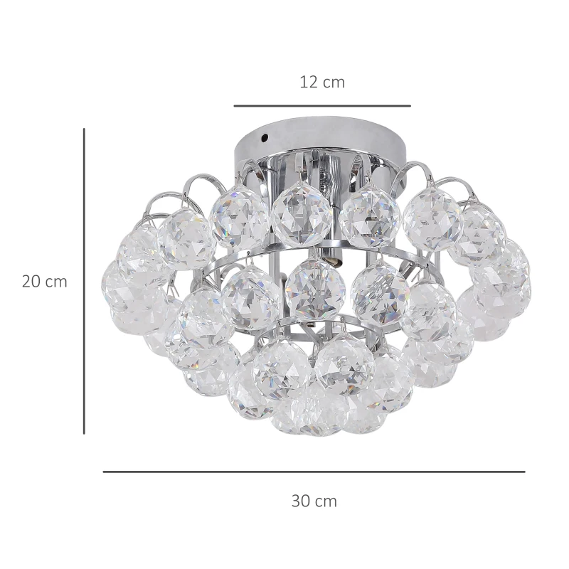 HOMCOM Modern Crystal Chandelier Flush Mount Ceiling Light Fitting Crystal Droplets Effect Round, D30cm-Silver