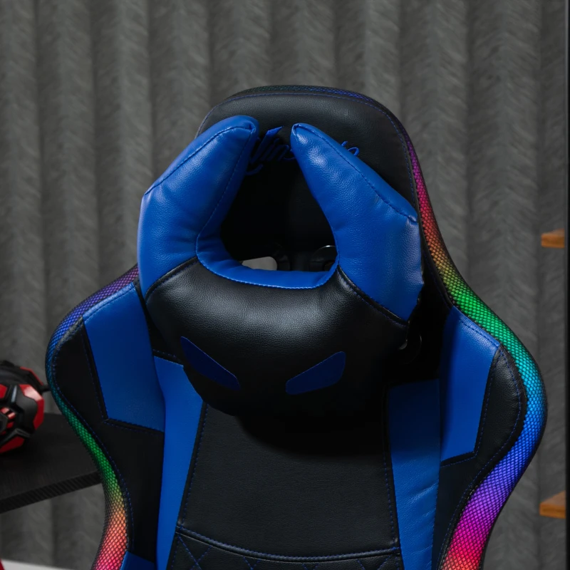 Vinsetto Ergonomic Gaming Chair with RGB LED Light, Lumbar Support, Gamer Recliner, Blue