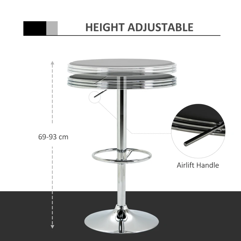 HOMCOM Round Height Adjustable Pub Table  bar Table Faux Leather Tabletop and Footrest