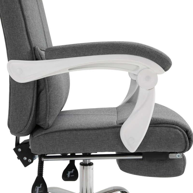 HOMCOM Fauteuil de Bureau Chaise de Bureau Ergonomique avec Repose-Pieds Rétractable, Dossier inclinable, tétière et Soutien des Lombaires, Réglable en Hauteur, en tissu Gris