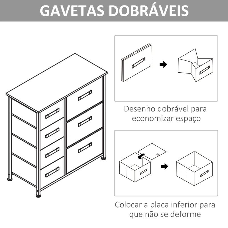 HOMCOM Cómoda com 7 Gavetas de Tecido Cómoda de Armazenamento Multifuncional para Dormitório Sala de Estar Corredor 63,5x30x71cm Cinza