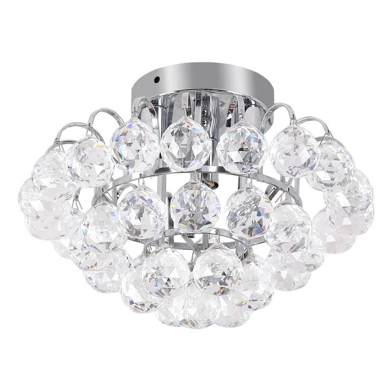 HOMCOM Modern Crystal Chandelier Flush Mount Ceiling Light Fitting Crystal Droplets Effect Round, D30cm-Silver