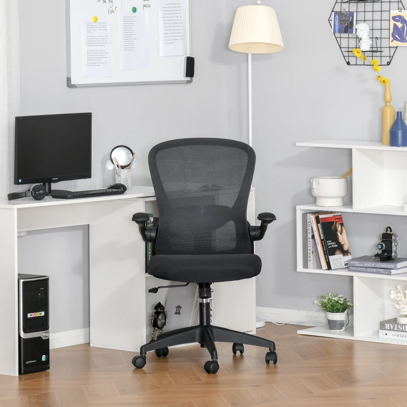 Vinsetto Chaise de Bureau Ergonomique Hauteur réglable pivotante 360° Fonction à Bascule verrouillable Support lombaires Tissu Maille Noir