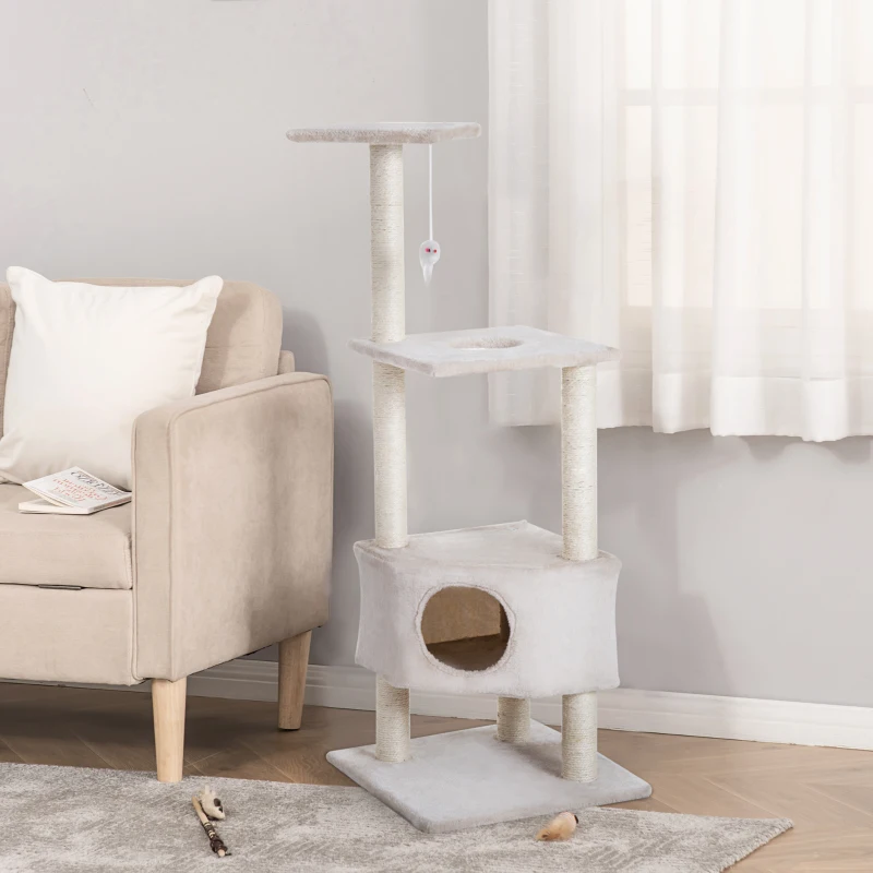 PawHut Ansamblu pentru Pisici 3 Niveluri, Crem, 49x48x130cm