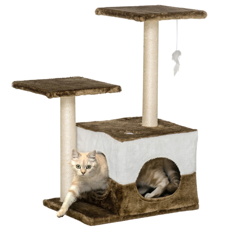 PawHut Ansamblu pentru Pisici cu Soricel Agatat de Peluche Maro 45x33x70cm