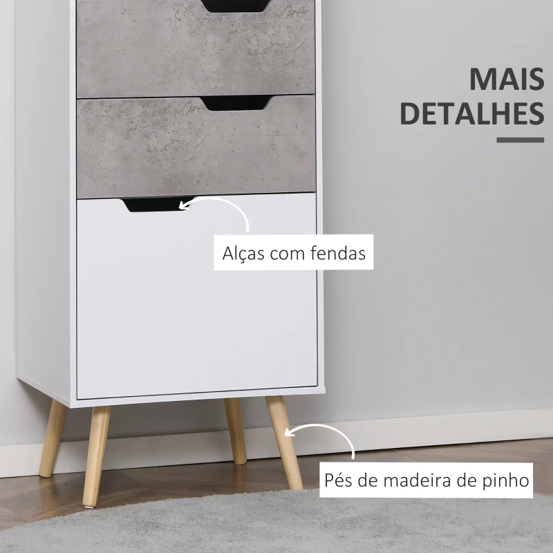 HOMCOM Estante com 2 Prateleiras Abertas e 3 Gavetas Armário de Sala de Estar de Estilo Moderno 50x39x169,5cm Branco Cinza