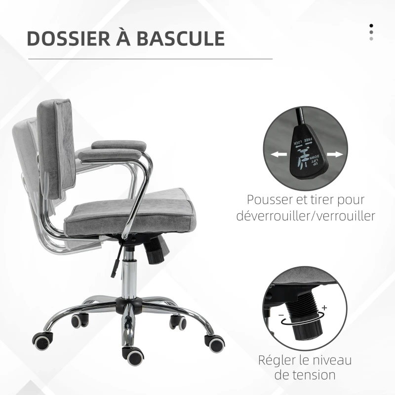 Vinsetto Fauteuil chaise de bureau style contemporain hauteur réglable roulettes pivotant - dim. 61L x 58P x 82-91H cm - gris