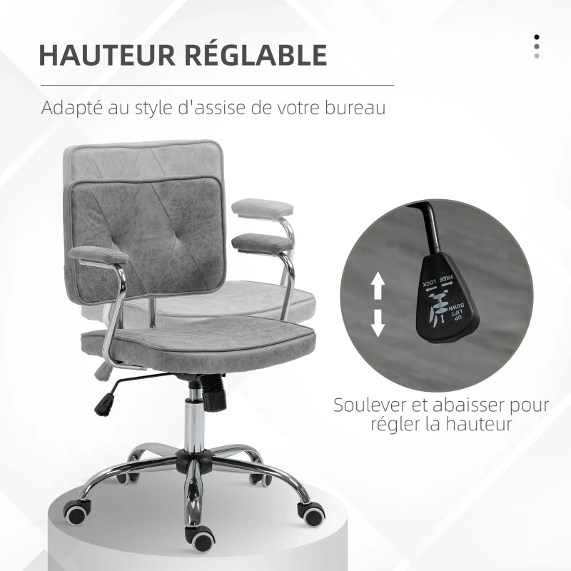 Vinsetto Fauteuil chaise de bureau style contemporain hauteur réglable roulettes pivotant - dim. 61L x 58P x 82-91H cm - gris